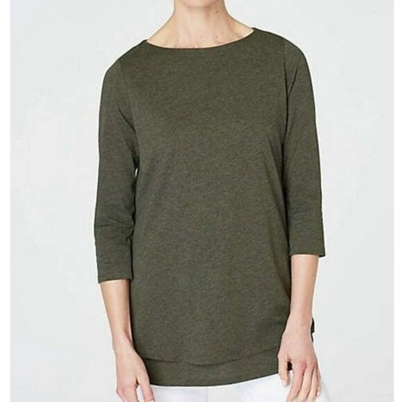 J Jill Pure Jill Boat Neck Layered Tunic Shirt Women Large Green 3/4 Sleeves - Picture 1 of 7